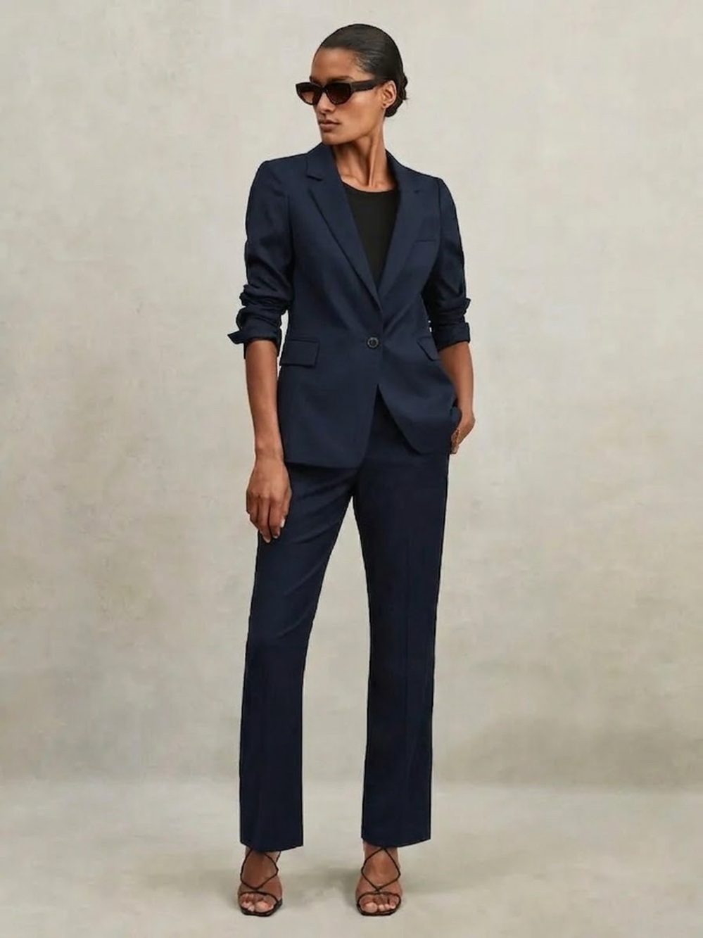 REISS London Haisley Navy Wool Blend Single Breasted Blazer US 14 Dark Academia